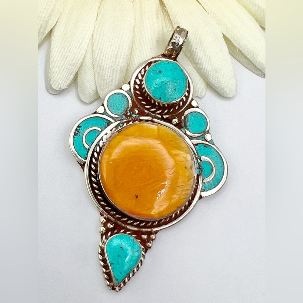 TIBETAN YELLOW CORAL PENDANT